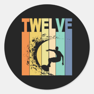 12th Birthday Surfing Beach Themed 12 Years Old Bo Classic Round Sticker