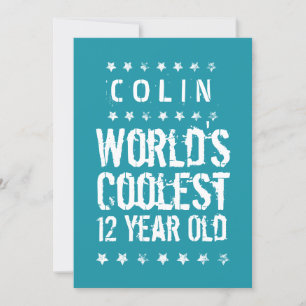 12th Birthday World's Coolest 12 Year Old Teal Z12 Invitation