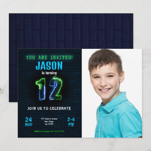 12th Boy Birthday Photo Invitation