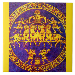 12th century mediaeval horseman and soldiers tile