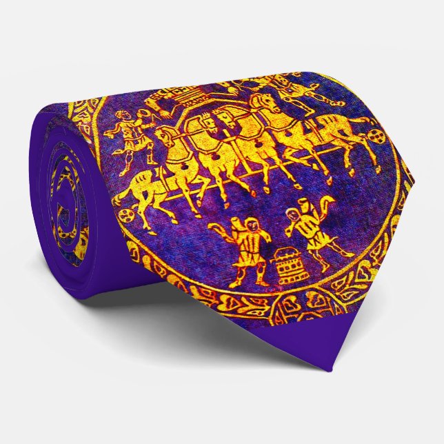 12th century medieval horseman and soldiers print tie (Rolled)