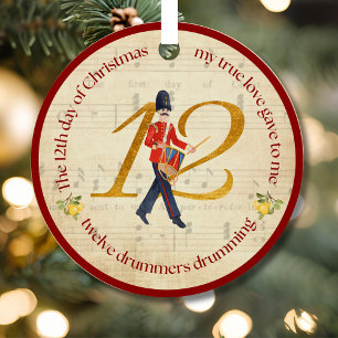 12th Day of Christmas Twelve Drummers Drumming Metal Tree Decoration