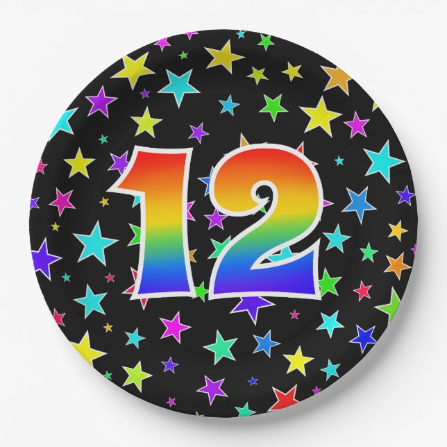 12th Event: Bold, Fun, Colorful Rainbow 12 Paper Plate (Front)