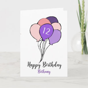 12th girl birthday bunch of balloons card