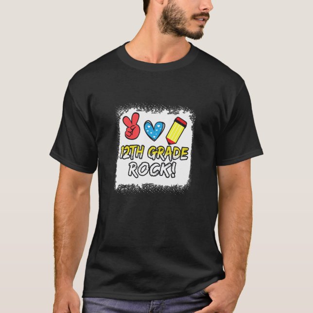 12Th Grade Rock Back To School Peace Heart Teacher T-Shirt (Front)