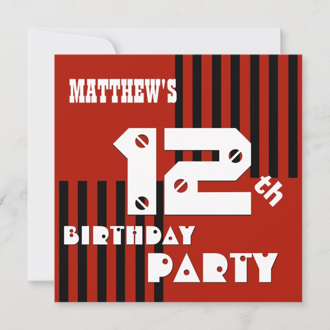 12th or Any Birthday Modern Stripes T12Z Invitation (Front)