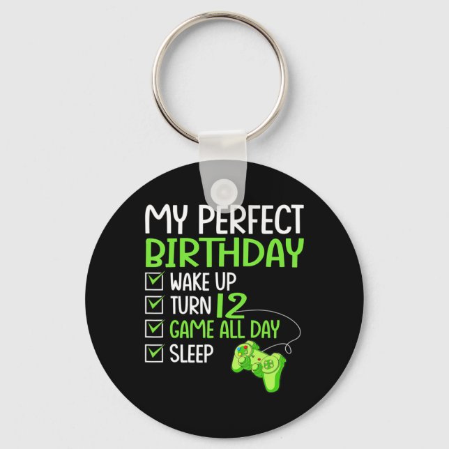 12th Perfect Birthday Boys Gaming 12 Years Old Gif Key Ring (Front)