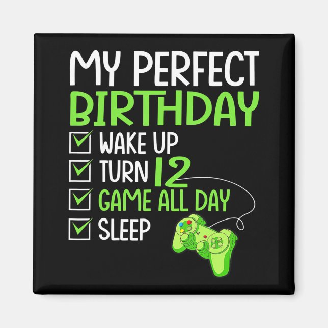 12th Perfect Birthday Boys Gaming 12 Years Old Gif Magnet (Front)