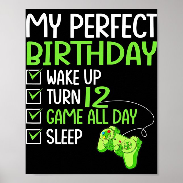 12th Perfect Birthday Boys Gaming 12 Years Old Gif Poster (Front)