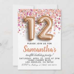 12th Rose Gold Birthday Invitation