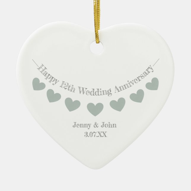 12th Silk Wedding Anniversary husband & wife gift Ceramic Tree Decoration (Front)