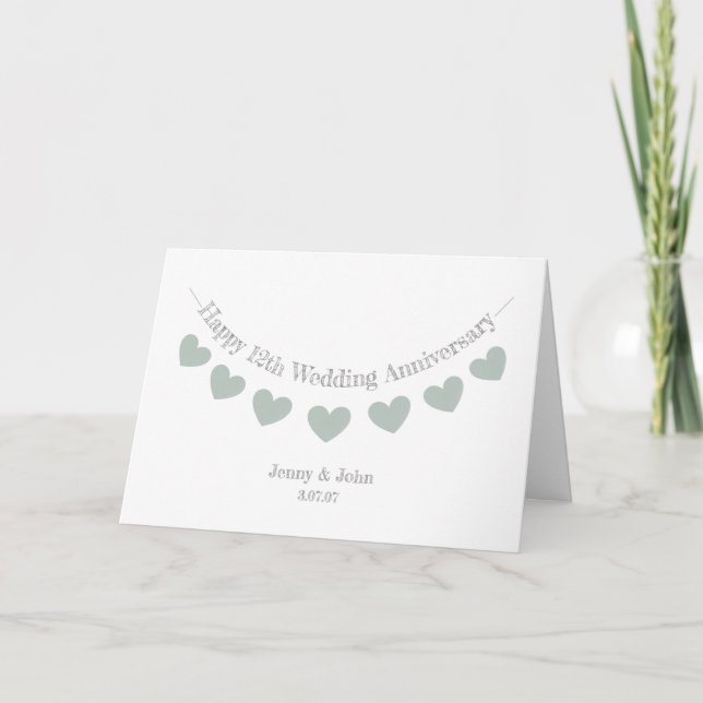 12th/ silk Wedding Anniversary with jade hearts Card (Front)