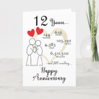 12th Wedding Anniversary Card with heart balloons