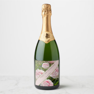 12th Wedding Anniversary, Peony flower Sparkling Wine Label