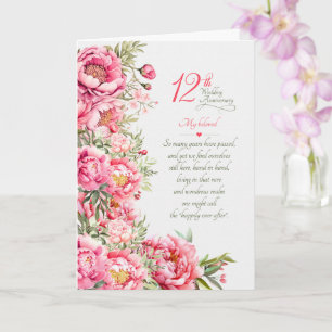 12th Wedding Anniversary Sentimental Pink Peonies Card