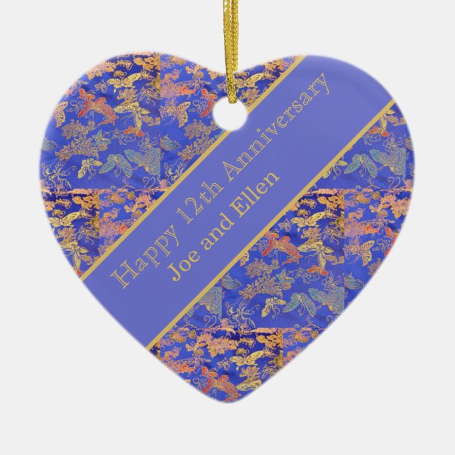 12th Wedding Anniversary, Silk Anniversary Ceramic Tree Decoration (Front)