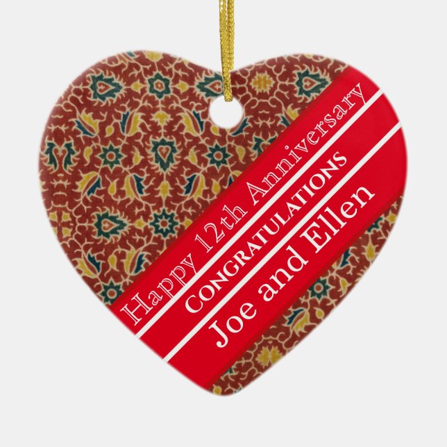 12th Wedding Anniversary, Silk Anniversary Ceramic Tree Decoration (Front)