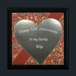 12th Wedding Anniversary, Silk Anniversary Gift Box<br><div class="desc">This unusual anniversary gift box has been designed for a twelfth wedding anniversary,  traditionally silk. It features a background of beautiful multicoloured patterned ancient Egyptian silk,  a silver heart,  and editable text. Perfect to hold a special gift for a Wife,  Husband or couple.</div>