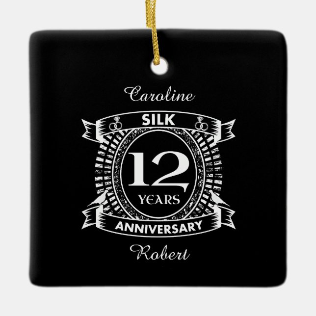 12TH wedding anniversary silk Ceramic Ornament (Front)
