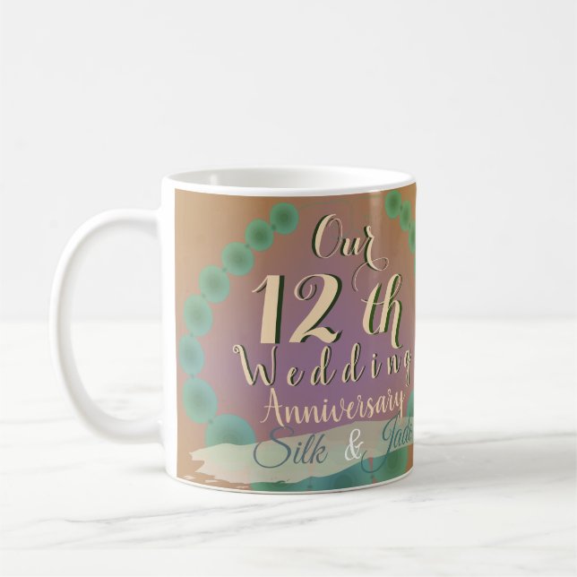 12th Wedding Anniversary Silk & Jade Coffee Mug (Left)