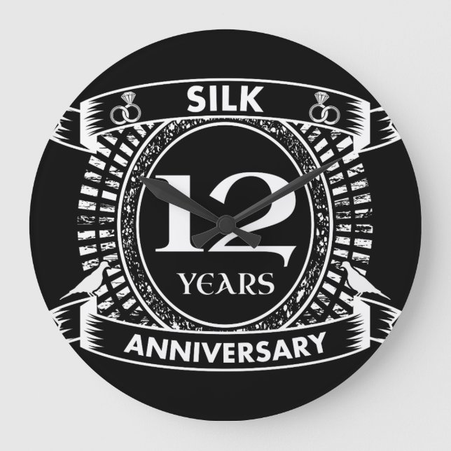 12TH wedding anniversary silk Large Clock (Front)