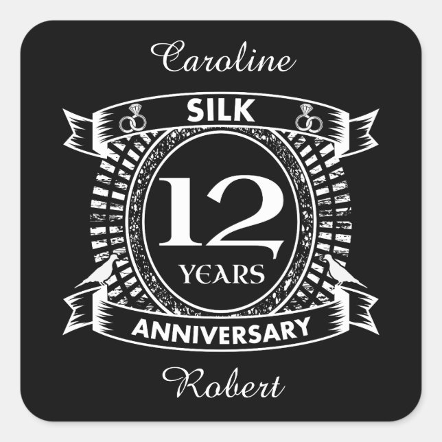 12TH wedding anniversary silk Square Sticker (Front)