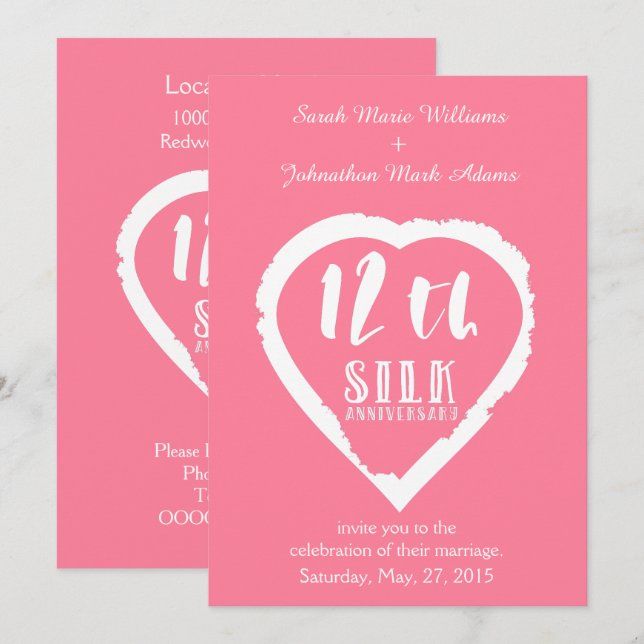 12th wedding anniversary silk traditional invitation (Front/Back)