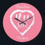 12th wedding anniversary silk traditional large clock<br><div class="desc">If you would like any help customising this design please contact me,  there is an ask this designer button,  just below this text. A romantic heart design and commemorate your 12th wedding anniversary. The text reads 12th wedding anniversary silk. silk the traditional gift for this occasion.</div>