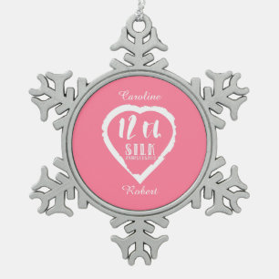 12th wedding anniversary silk traditional snowflake pewter christmas ornament