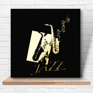 12x12 Black GOLD Jazz Saxophone Music by Leah Foil Prints