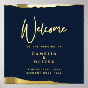 12x12 NAVY Gold Elegant Wedding Welcome Sign