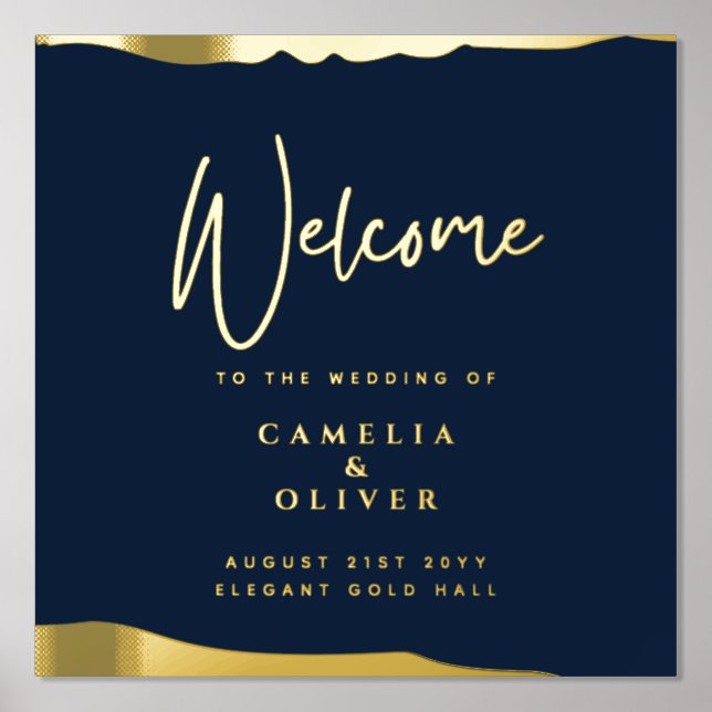 12x12 NAVY Gold Elegant Wedding Welcome Sign (Front)