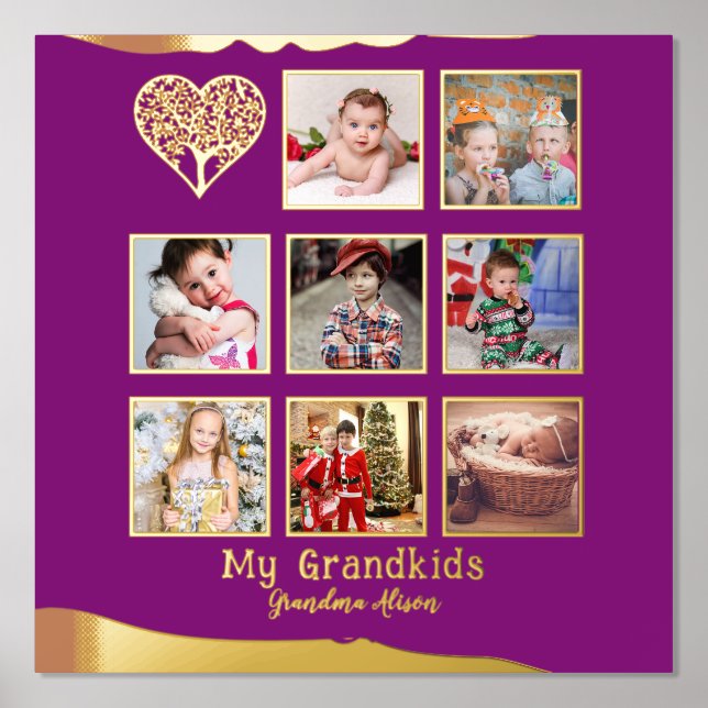 12x12 Photo Collage REAL GOLD FOIL Magenta Pink Prints (Front)