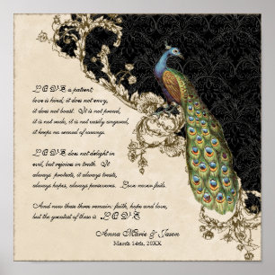 12x12 Vintage Peacock 1 - Wedding Personalised Poster