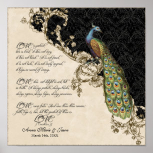 12x12 Vintage Peacock 1 - Wedding Personalised Poster
