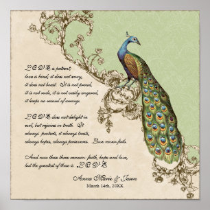 12x12 Vintage Peacock 1 - Wedding Personalised Poster
