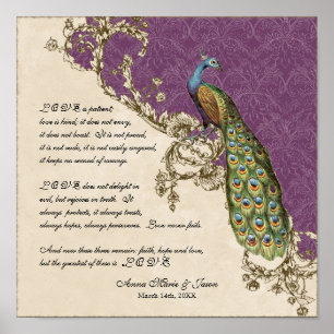 12x12 Vintage Peacock 1 - Wedding Personalised Poster