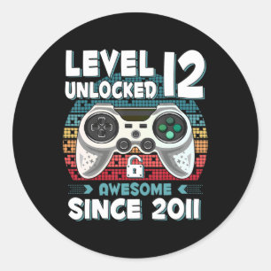 12yr BDay Son Boy Fun Gamer 12th 12 Year Old Birth Classic Round Sticker