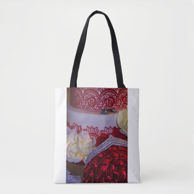 1304-Wedding Cake, Bouquet and Rings Tote Bag (Front)