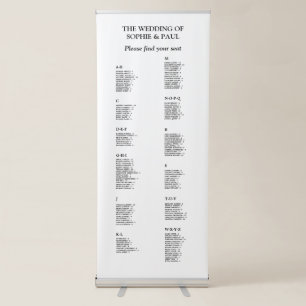 130 Guest Alphabetical Wedding Seating Chart Retractable Banner