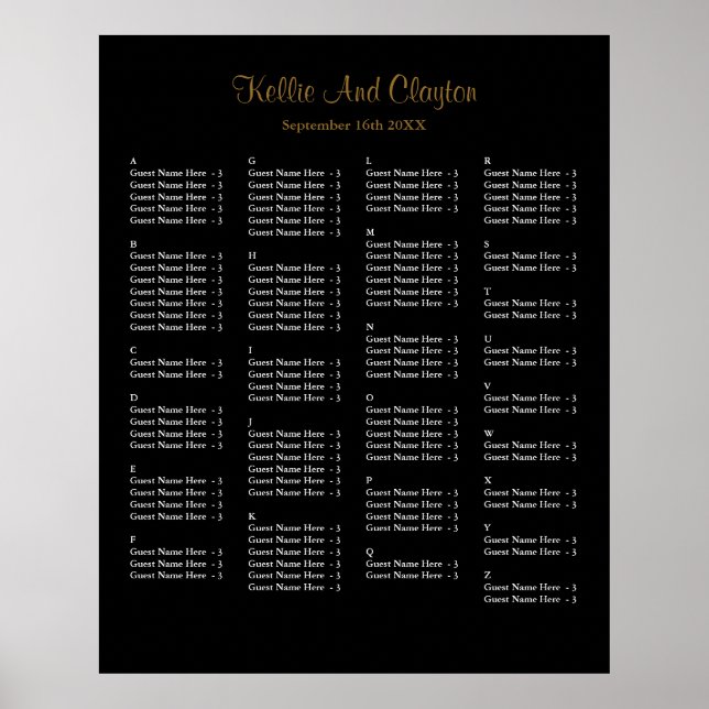 130 Simple Black Wedding Seating Chart (Front)