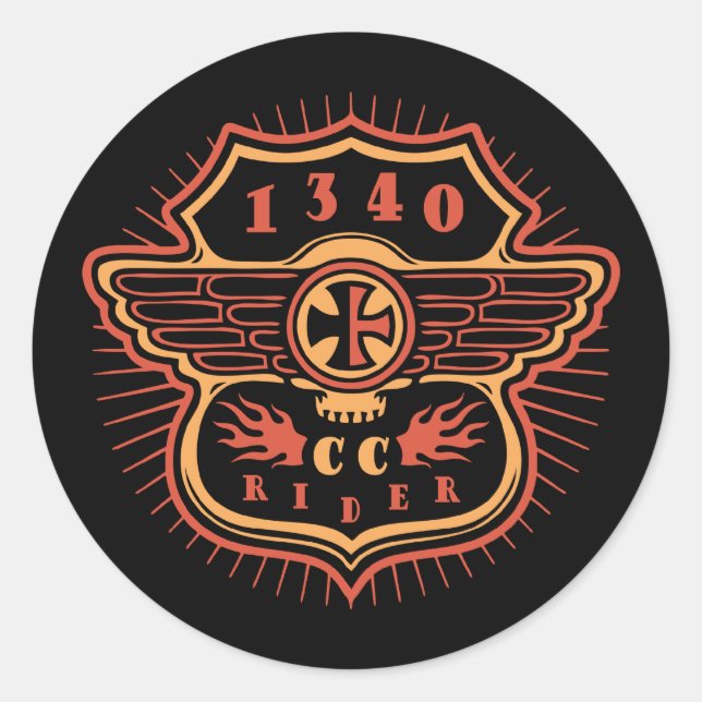 1340cc Rider Classic Round Sticker (Front)