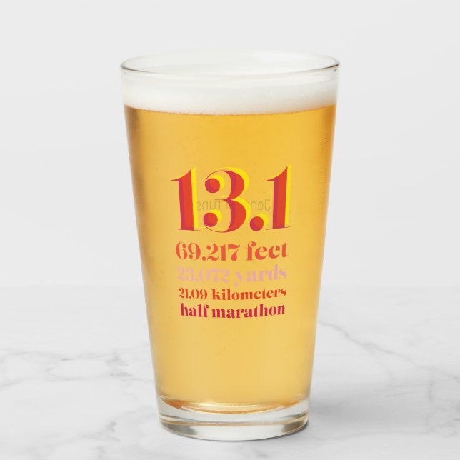 13.1 Half Marathon Race Distance Yellow Red Glass (Front Filled)