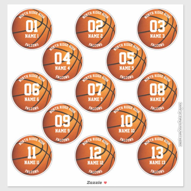 13 basketball players INDIVIDUALLY personalised  (Sheet)