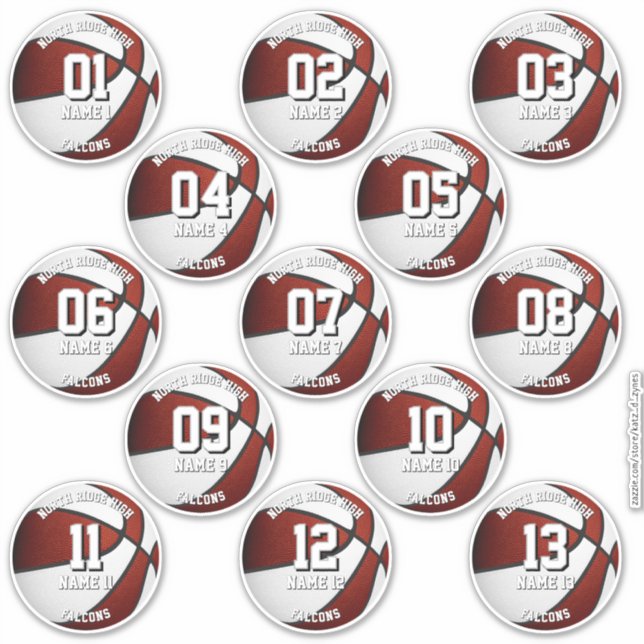 13 basketball players stickers maroon team colors  (Front)