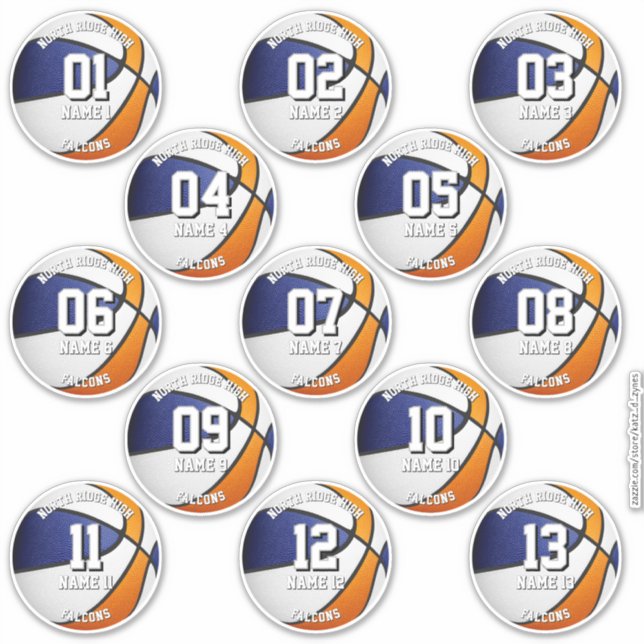 13 basketball sticker set blue orange team colors  (Front)