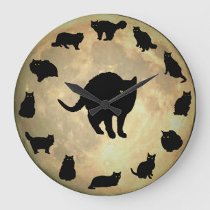 13 Black Cats and a Big Full Moon Large Clock