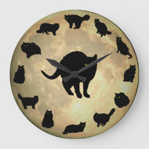 13 Black Cats and a Full Moon Large Clock