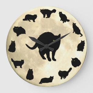 13 Black Cats and a Moon Large Clock