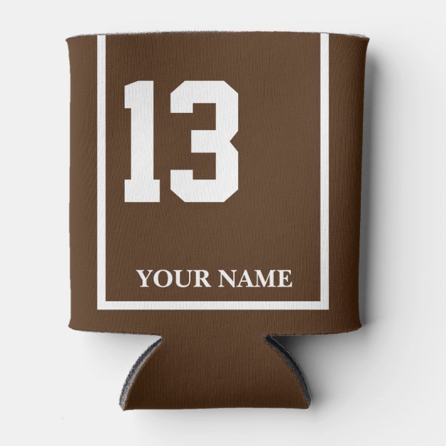 13 Brown with White Horse Saddle Blanket Custom Can Cooler (Front)